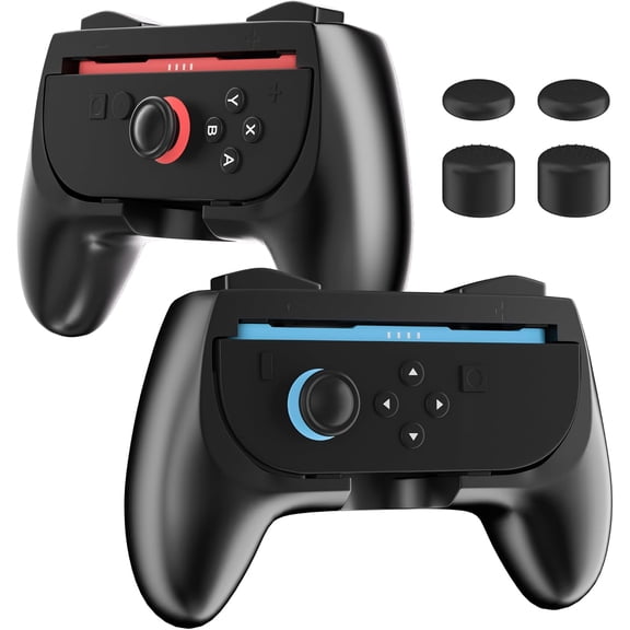 Comfort Switch 2 Grips for joycon (for NS Switch 2025), [2 Pack] Grip Accessories for joycon Switch 2 Left and Right Controller, Ergonomic Handle Kit with 4 Thump Caps (Black&Black)