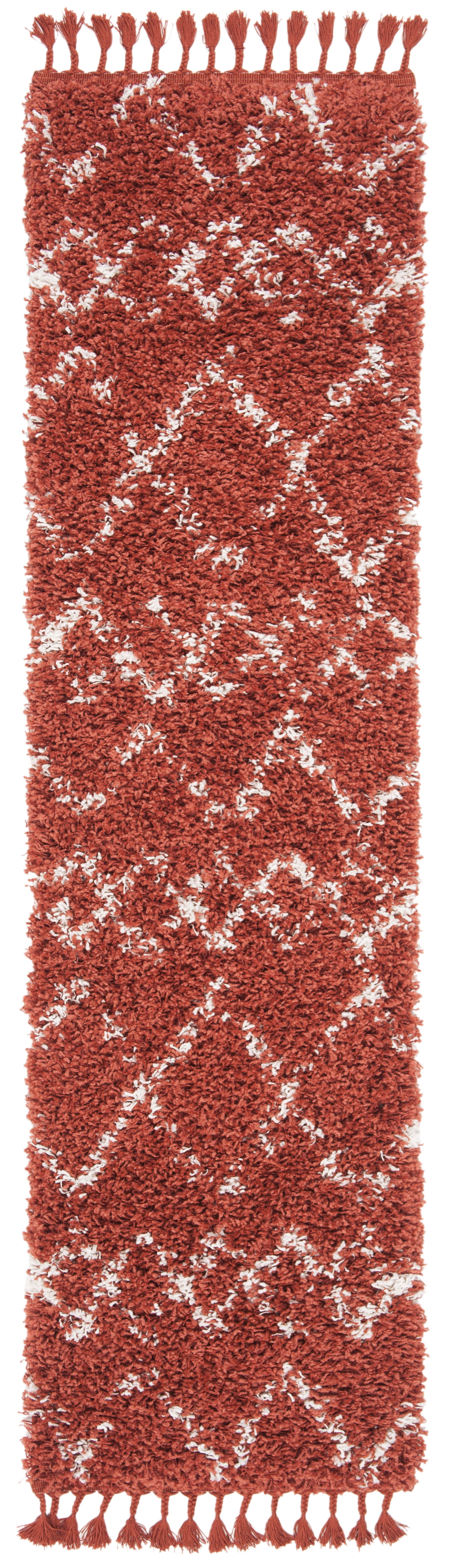 SAFAVIEH Pro Lux Marcus Aztec Fringe Shag Runner Rug, Rust/Cream, 2' x 8'