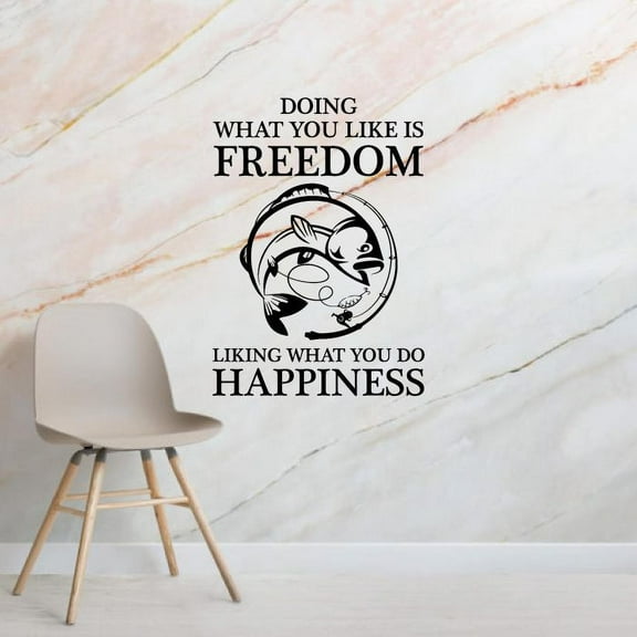 Freedom Happiness Quote Fishing Fish Fisher Fishers Fisherman Quotes Vinyl Design Wall Sticker Wall Art Wall Decal Boy Girl Kid Room Pool Area Bedroom Home Decor Stickers Decoration Size (20x18 inch)