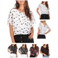 thumbnail image 3 of Blusa estampada para mujer Mangas de murciélago Cuello en V Blusas de gasa casuales Abanopi Jerseys de mujer, 3 of 7