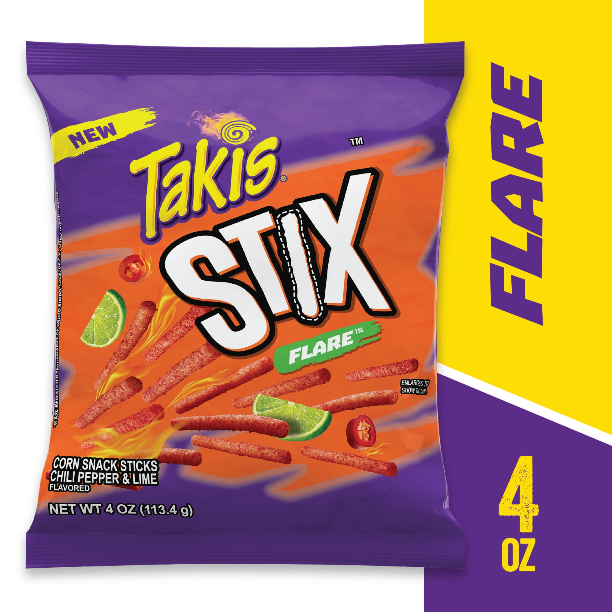 Takis Stix Flare Corn Sticks, Chili Pepper and Lime Flavored, 4 Ounce Bag