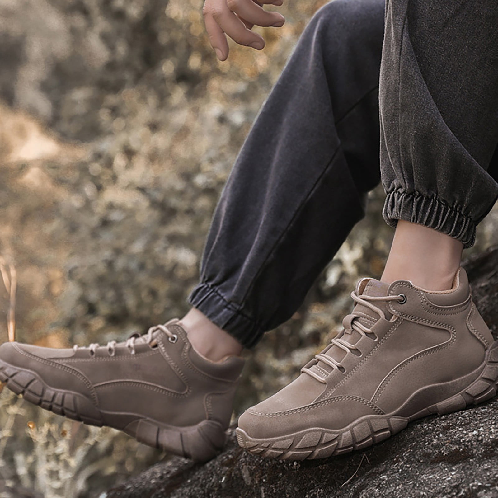 AUDeals Men's Suede Hiking Shoes, Lace Up Waterproof Sneakers with Lug Sole, Lightweight Non Slip Outdoor Adventure Shoes (Brown, 8.5)