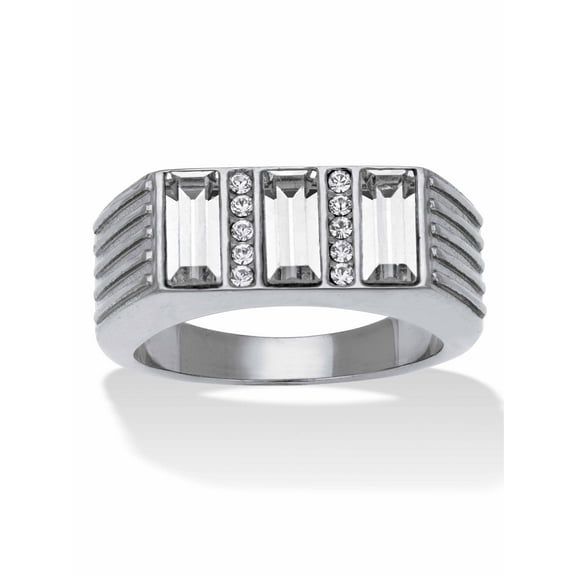 PalmBeach Jewelry Men's Baguette Crystal Stainless Steel Pave Ring