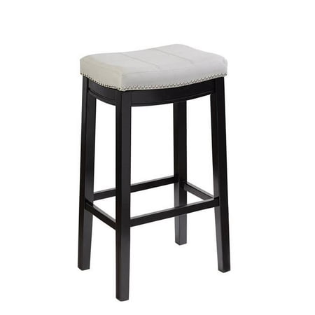 Benzara Bm197251 Saddle Top Wooden Bar Stool With Nailhead