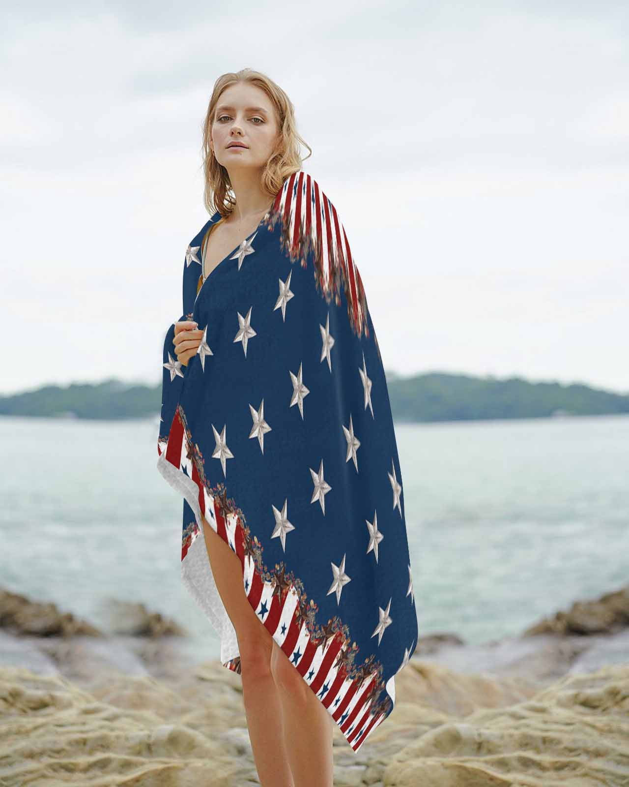 Country Star Farm Beach Towels Oversized Super Absorbent, Red Blue Patriots Stripe American Flag Lightweight Bath Towel Quick Dry Sets For Bathroom/Pool/Rv Camping/Beach Play/Gym Room/Picnic 23"x47"