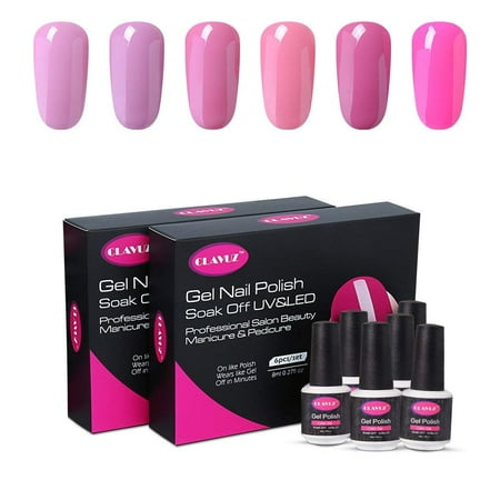 - CLAVUZ Gel Nail Polish Kit 6pcs Soak Off Pink Gel Nail Lacquer Nail Art Elegant Manicure Beauty Salon New Starter Gift Set C002,8ML Long Lasting Varnish