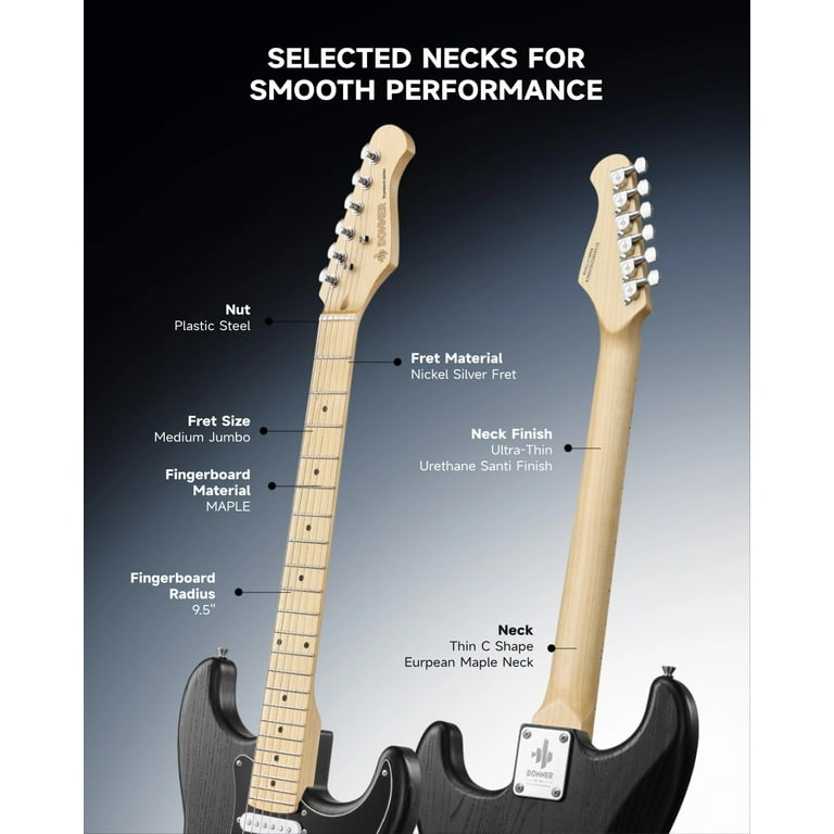 Donner Electric Guitar Kits for Beginner Right Hand S-S-S Pickups Strater Sets, Black DST-80