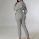 thumbnail image 4 of Gibobby Conjunto de entrenamiento para mujer Conjunto de dos piezas de pantalones cortos ajustados de manga larga ajustados de Color sólido a la moda de Europ(Gris,XL), 4 of 5