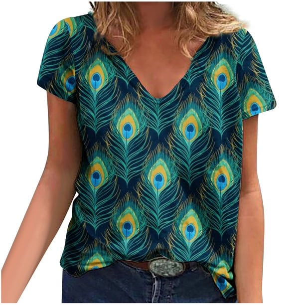 Camisetas con estampado floral con cuello en V para mujer Blusas femeninas cómodas a la moda Tops OAVQHLG3B Store lin121212