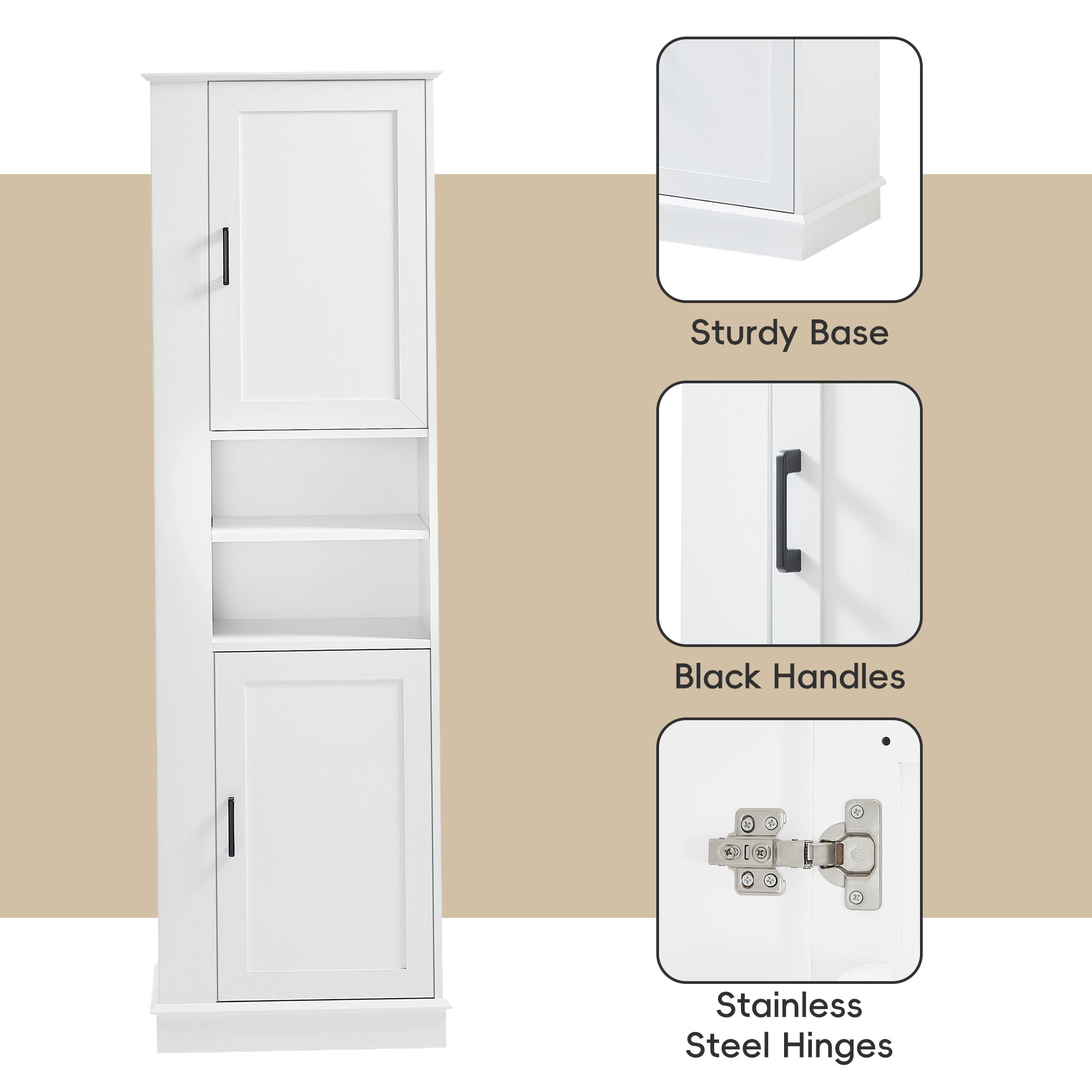 HOQBN 69"H Tall Bathroom Storage Cabinet,Freestanding Storage Cabinet with Hook & Adjustable Shelf for Bathroom, Living Room, White