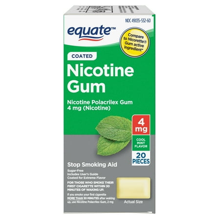 Equate Coated Nicotine Polacrilex Gum 4 mg, Mint Flavor, 20 Count, Compare to Nicorette® Gum Active Ingredient