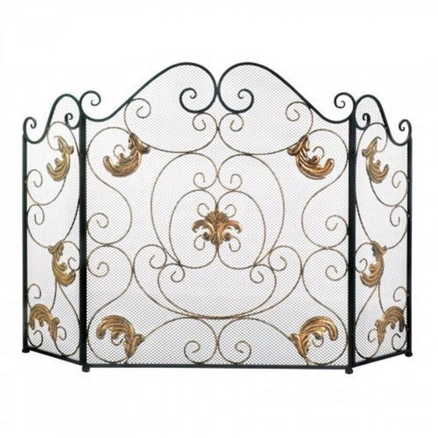 Accent Plus 10019006 Gold Fleur-De-Lis Fireplace Screen, Blue