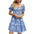 thumbnail image 4 of Pisexur Robe à Manches Courtes Col Carré Mode Été pour Femmes Imprimée Sans Manches Bretelles Robe Pull Robe pour Femmes, 4 of 7
