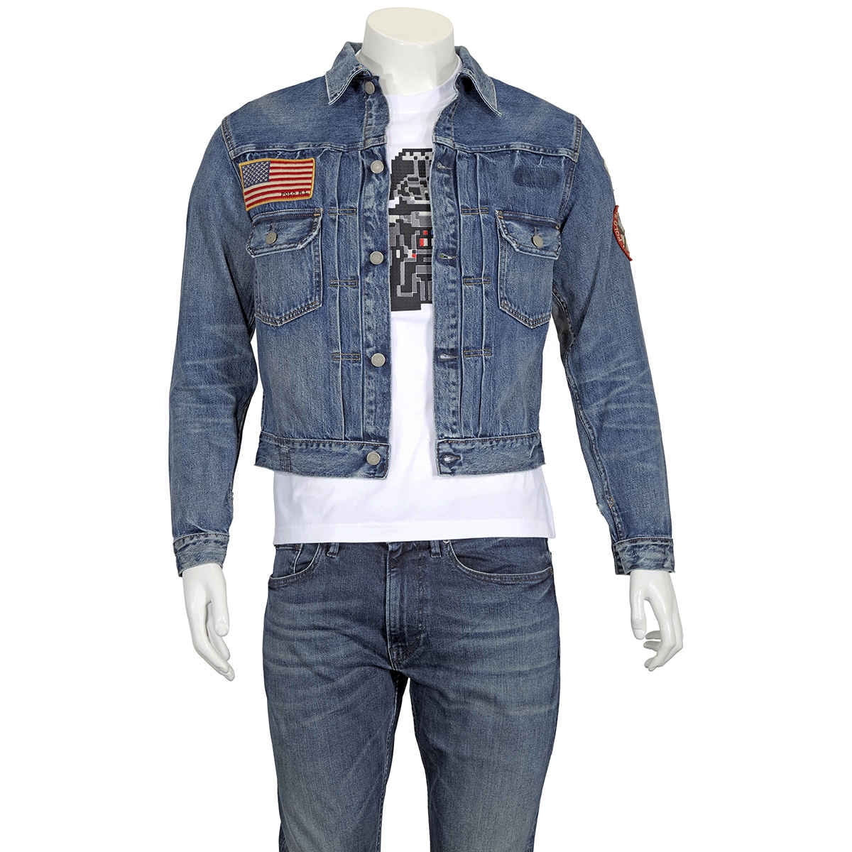 polo jean jacket with patches Looking 