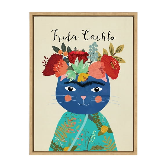 DesignOvation Sylvie Frida Cathlo Framed Canvas Wall Art By Mia Charro, 18x24 Natural, Colorful Baby Animal Home Decor