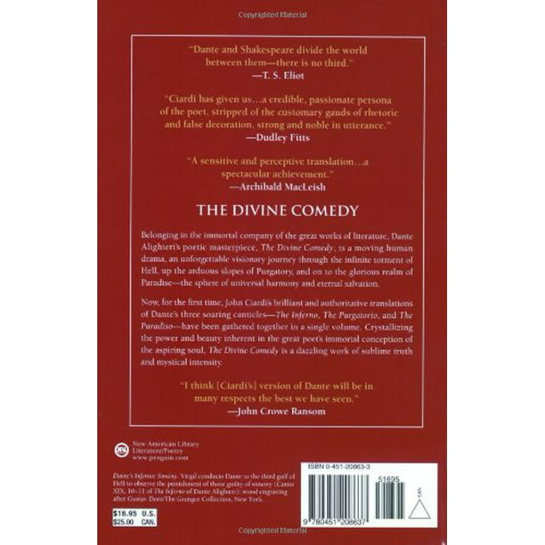 The Divine Comedy (The Inferno, The Purgatorio, and The Paradiso):  Alighieri, Dante, Ciardi, John: 9780451208637: : Books