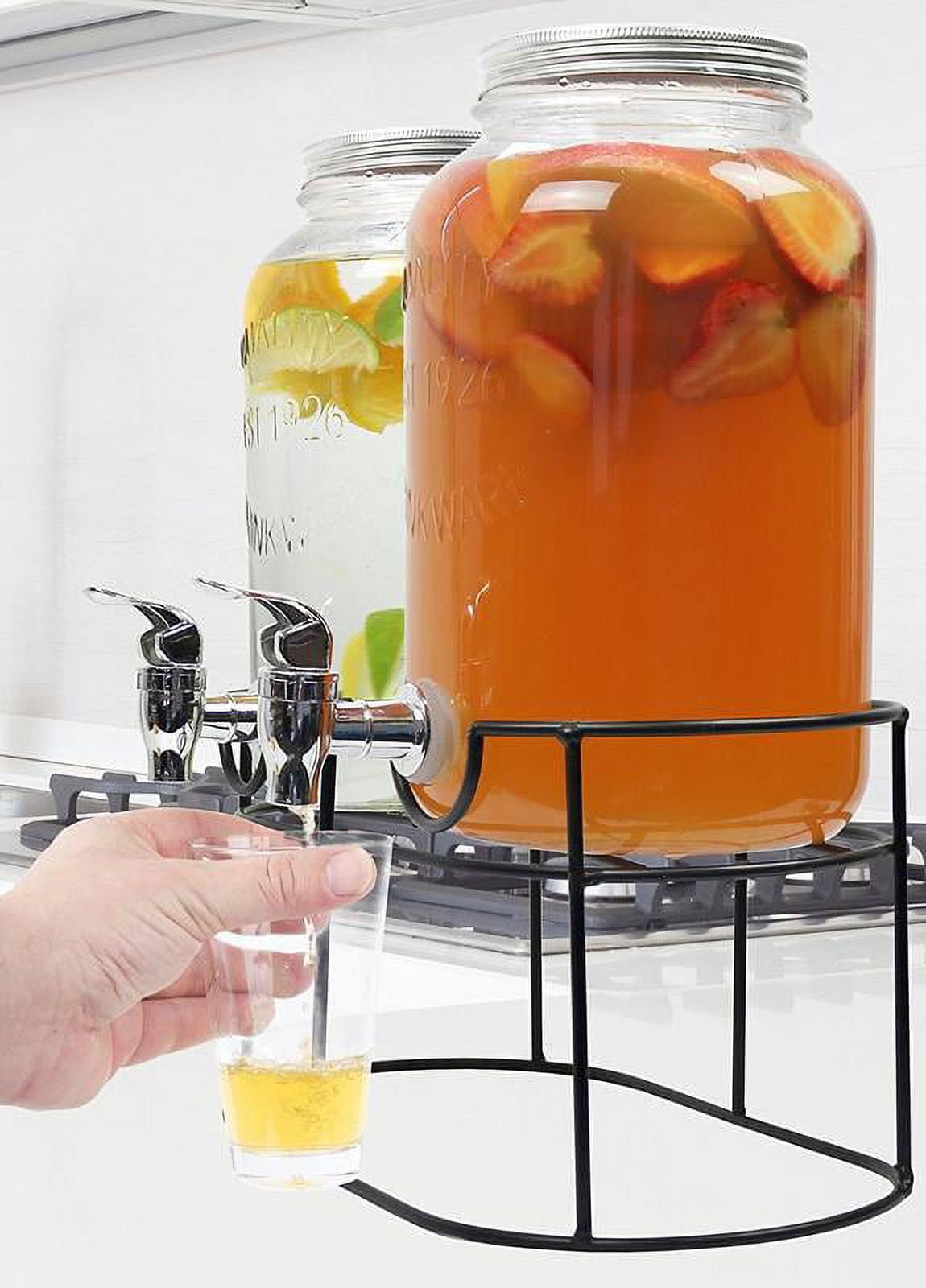 Estilo 1 Gallon Single Beverage Drink Dispenser on Metal Stand with Leak Free Spigot, Clear