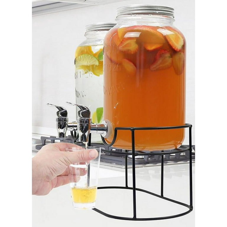 Royalty Art Dual Mason Jar Drink Dispensers With Metal Stand 4-liters Each  Leakproof, Easy-pull Spigots and Screw-on Lids Sticker Labels 