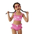 thumbnail image 4 of Shadoumai Girls Swimsuit Two Piece Bathing Suit Criss Cross Print Bikini Set with Ruffle Hem Swim Suits 6-14Y, 4 of 5