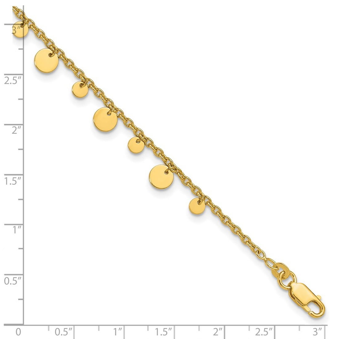6.3mm 925 Sterling Silver Gold-tone Dangling Circle 9inch Plus 1 In Extension Anklet 10 Inch Anklet for Women