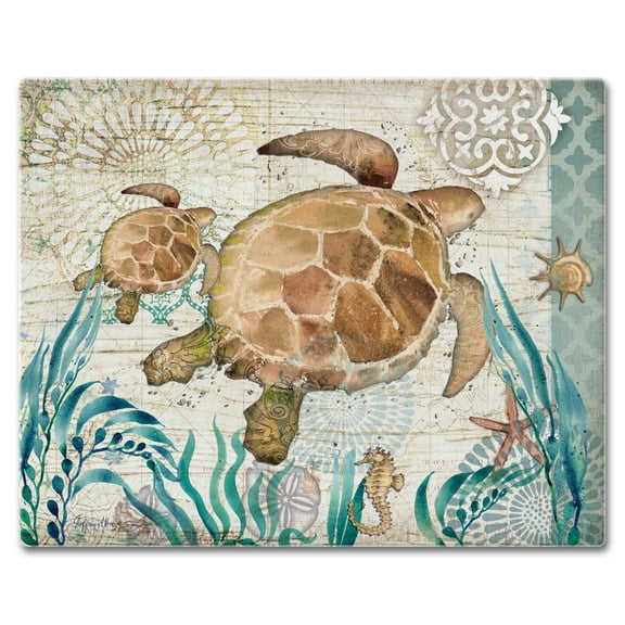 CounterArt "Bay Turtle" 3mm Heat Tolerant Glass Cutting Board 15" by 12"