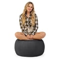 thumbnail image 3 of Jaxx Ellis Ottoman Shearling Faux-Lamb Plush Pouf for Modern Interior Design, Large, Black, 3 of 4
