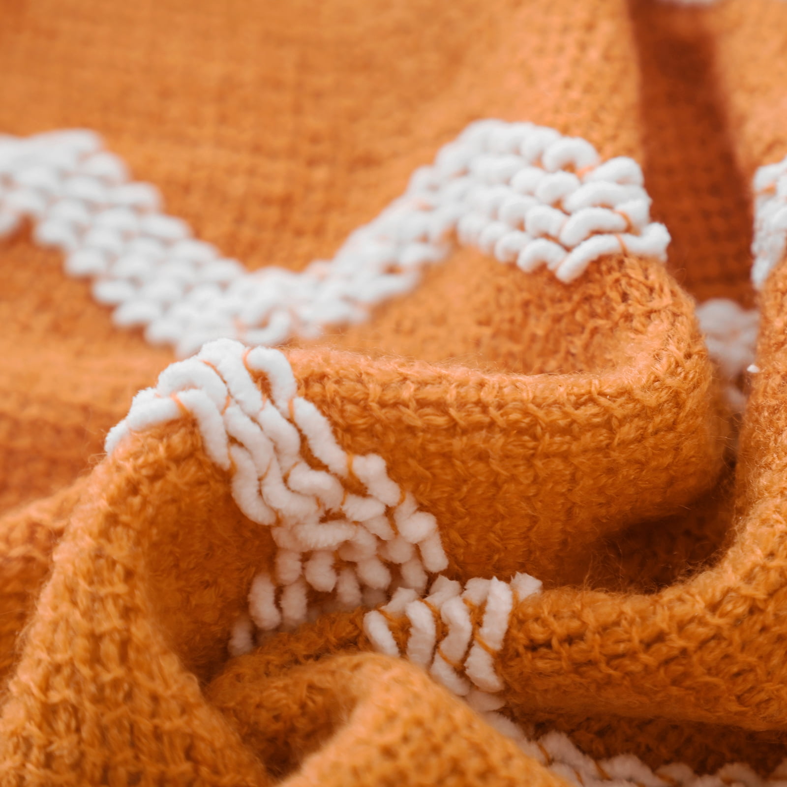 Bourina Fluffy Chenille Knitted Throw Blanket 50" x 60"- Cozy for Sofa, Chair, Orange, Adult