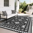 thumbnail image 3 of Garvee 9'x12' Outdoor Rug Waterproof Plastic Straw Rug, Reversible Camping Rugs Camping RV Mat Outside Vintage Diamond Carpet for Patio Deck Backyard Beach Picnic, Black, 3 of 6