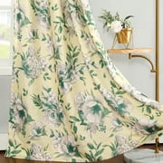 Romantic Solid Floral Curtains, 2 Panels Set Pattern Printed Window Treatments for Room Office Store, Grommet, 52 x 63 inch, Yellow