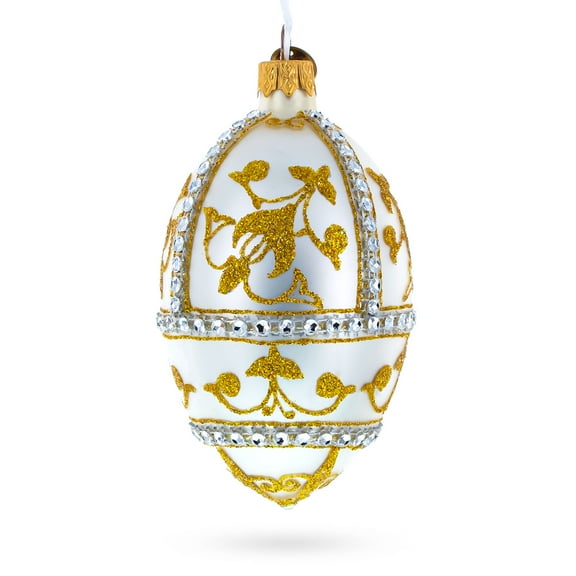 Jeweled Golden Chandelier on Silver Glass Egg Christmas Ornament 4 Inches