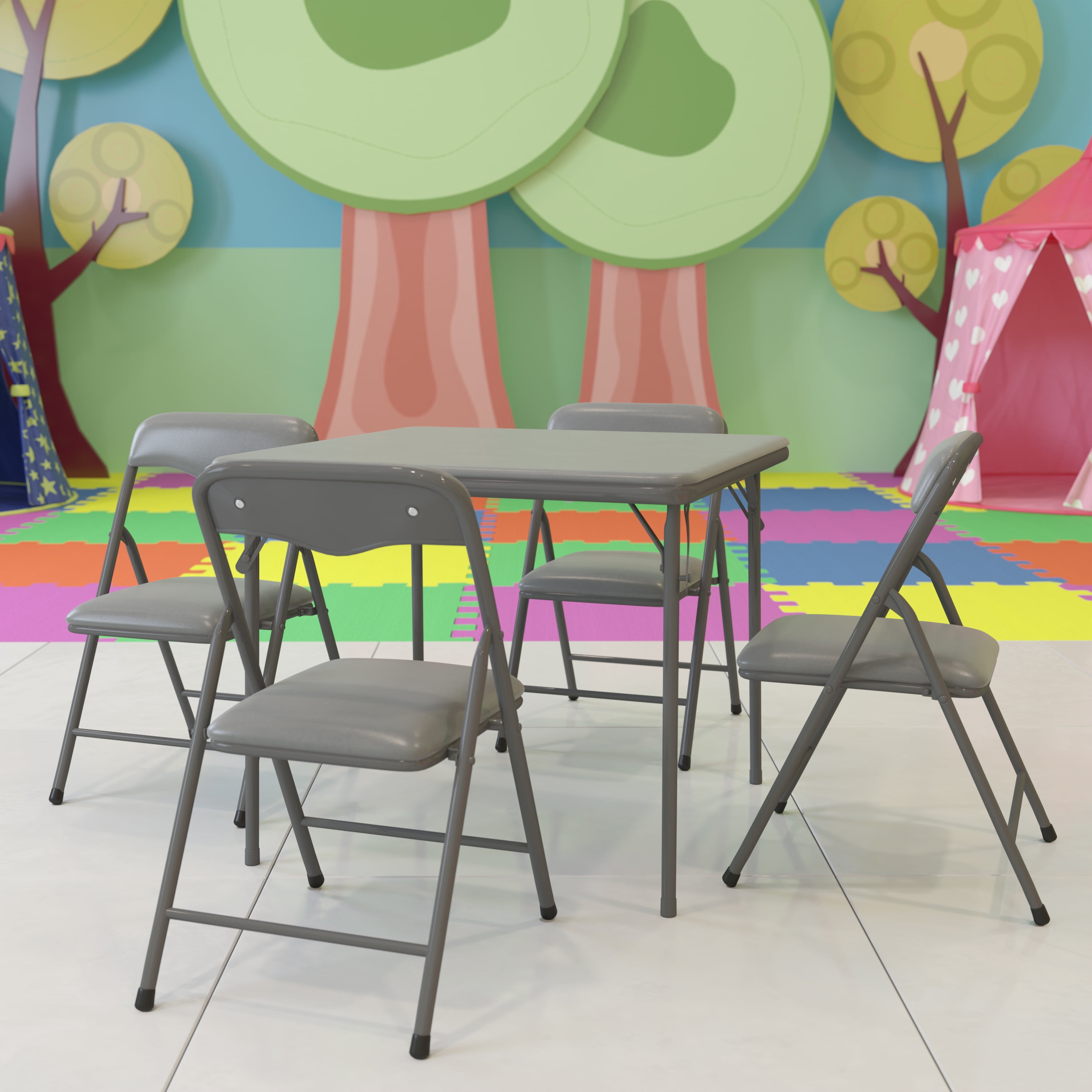 Emma + Oliver Kids Gray 5-Piece Folding Activity Table & Chair Set photo 3