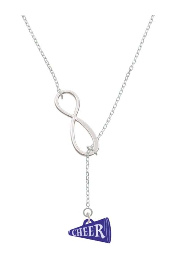 Acrylic 3/4" Navy Cheer Megaphone Silver tone Elegant Infinity Lariat Necklace