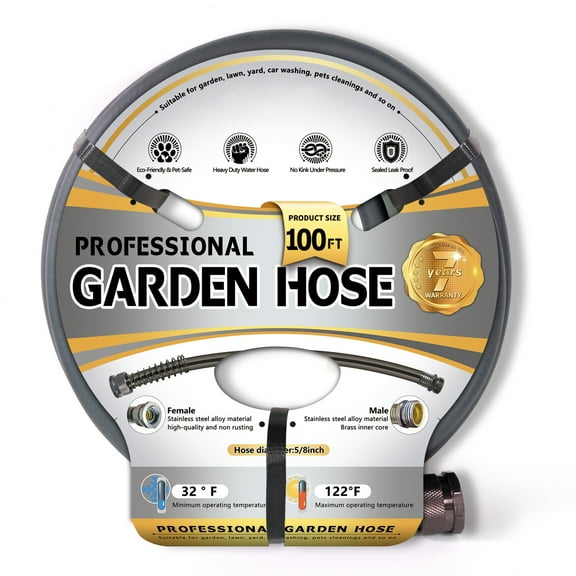 Sunifier Heavy Duty Garden Hose 5/8" x 100 FT, Hybrid Flexible Water Hose, Kink Free,Lightweight, Leakproof Garden Hose for Outdoor,Backyard, Lawn, Car Wash,Burst 500 PSI