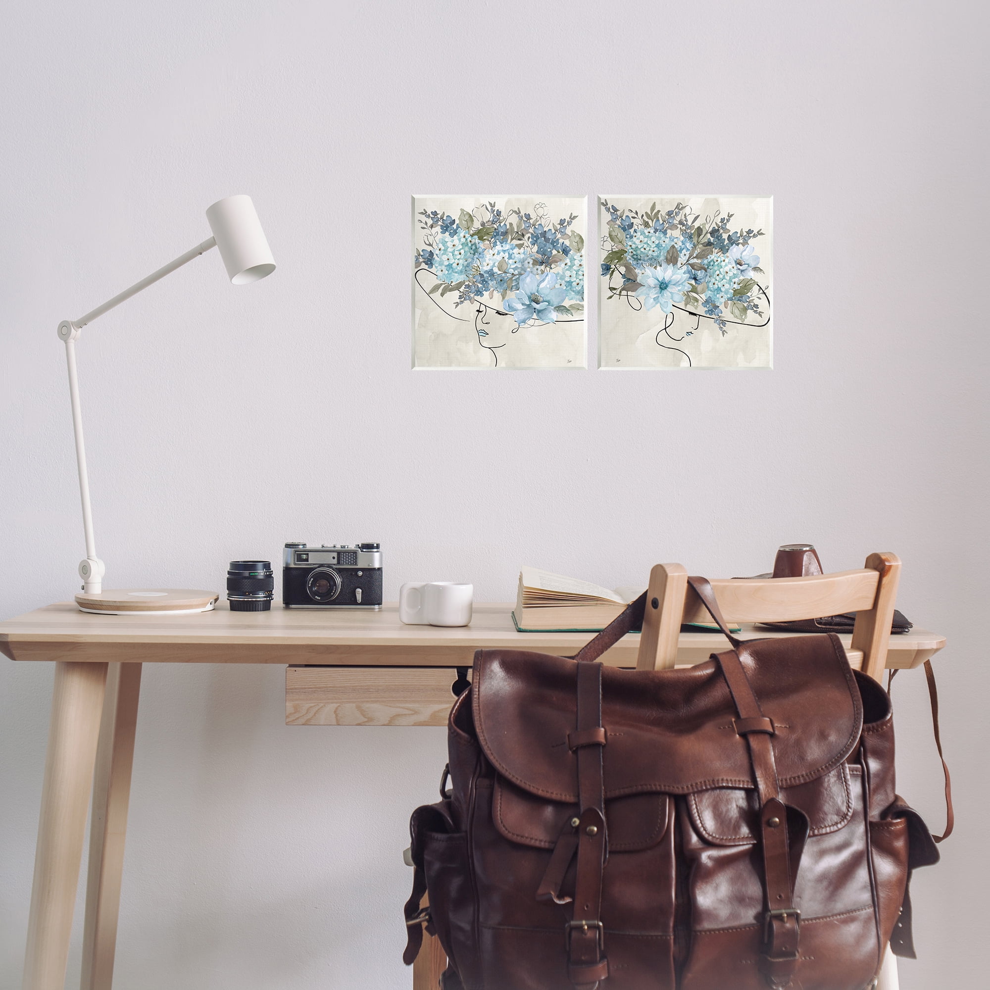 Stupell Industries Female Figure Floral Hat People Painting Unframed Art Print Wall Art, 12 x 12, Set of 2