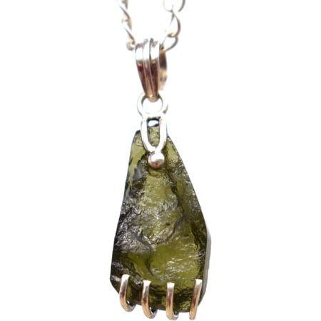 Maruti Creations Genuine Moldavite Crystal - Large Herkimer Diamond Necklace Pendant - VERY high vibration Czech Republic Tektite Healing Stone Reiki Without Chain
