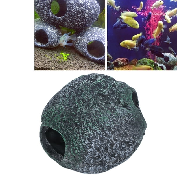 QZQ Lot de 14 accessoires de décoration pour aquarium comprenant des  cachettes résineuses en forme de tonneau de rocaille, des plantes  d'aquarium