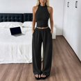 thumbnail image 7 of LEKWK Two Piece Sets for Women Sleeveless High Neck Pleated Tank Tops and Elastic Waist Wide Leg Pants Summer Fashion Casual Vacation Daily Wear, 7 of 7