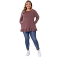thumbnail image 3 of DARING DIVA Women's Plus Casual Long Sleeve Ruffled Hem Blouse 4X Burgundy, 3 of 6