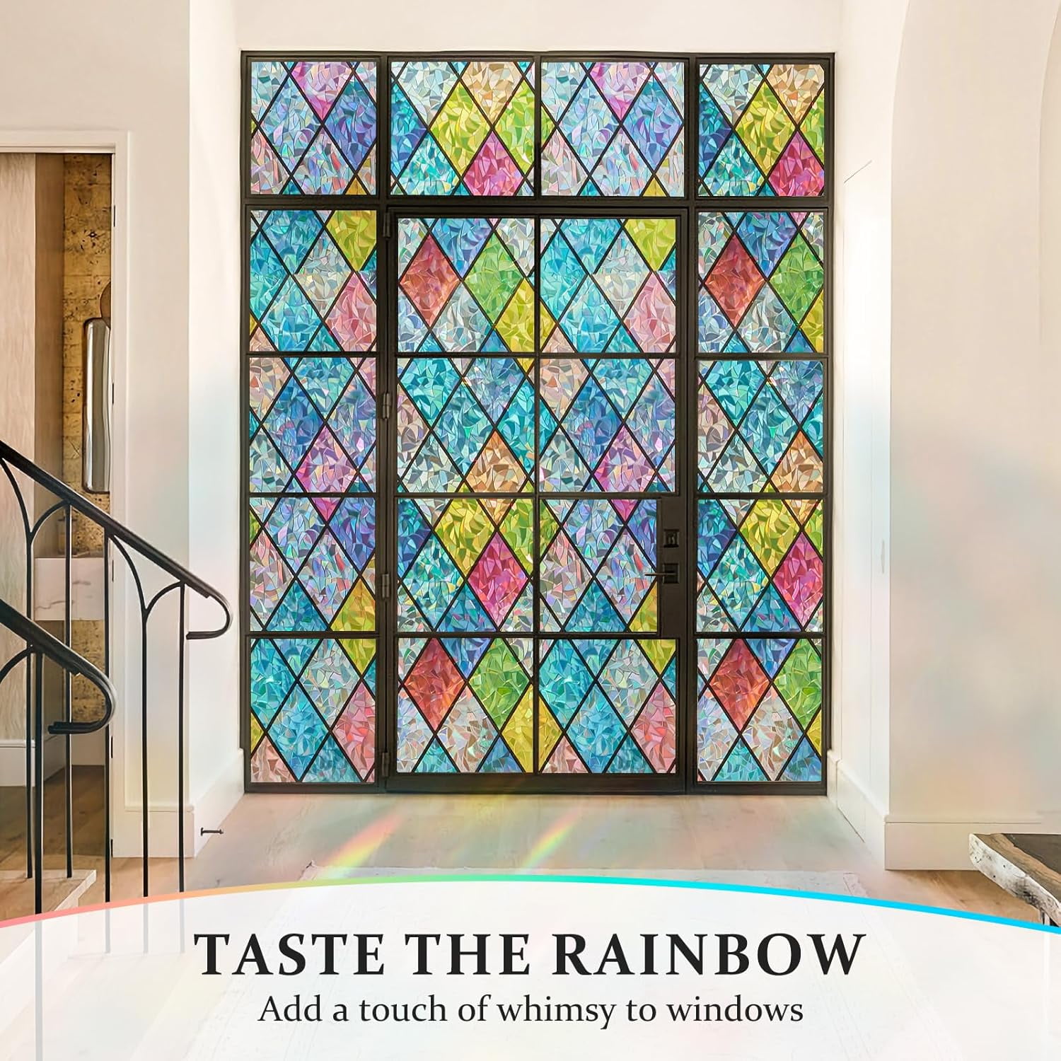 Fancy-Fix Stained Glass Window Film, Rainbow Window Privacy Film Decorative, Sun Blocking Window Tint For Home, Heat Control Anti UV Door Window Cover, 35.4" X78.7 "