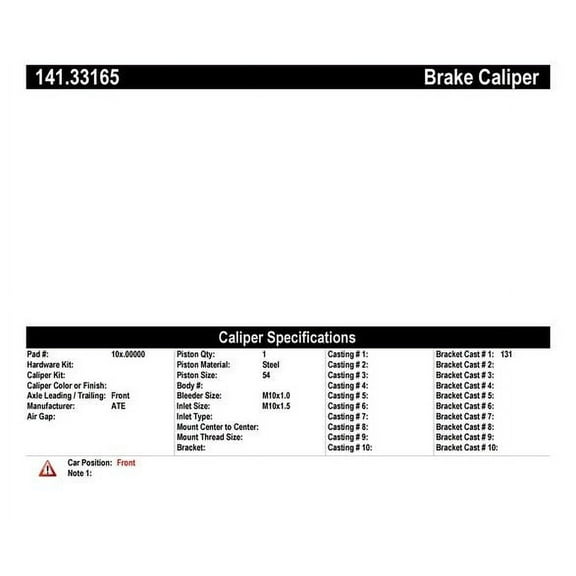 Centric Parts Disc Brake Caliper P/N:141.33165 Fits select: 2009,2011-2016 VOLKSWAGEN JETTA
