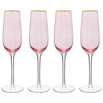 Vikko Champagne Flutes, 7 Ounce Toasting Champagne Flute, Peach with Gold Rim Crystal Clear Champagne Glasses, Set of 4 Elegant Sparkling Wine Glass
