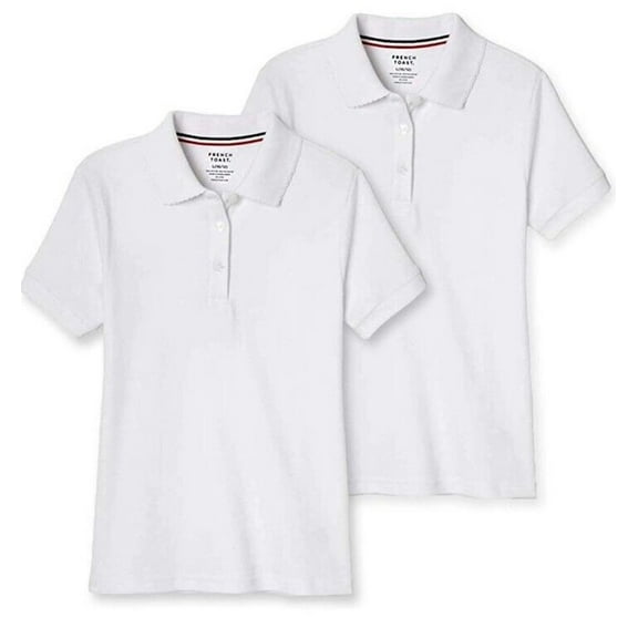 French Toast Youth Girl's 2 Pack Short Sleeve Interlock Polo Shirts with Scalloped Collar (US, Alpha, X-Large, Regular, White)