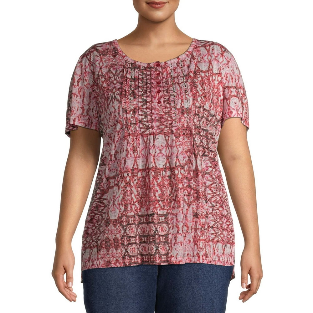 Erika Erika Women's Plus Size Reese Patterned Short Sleeve Scoopneck