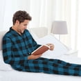 thumbnail image 6 of Lsque Blue Black Plaid Pattern Long Sleeve Pajama Set for Men - Soft 2-Piece Sleepwear and Loungewear Set with Pockets, Comfy Nightwear-Medium, 6 of 7