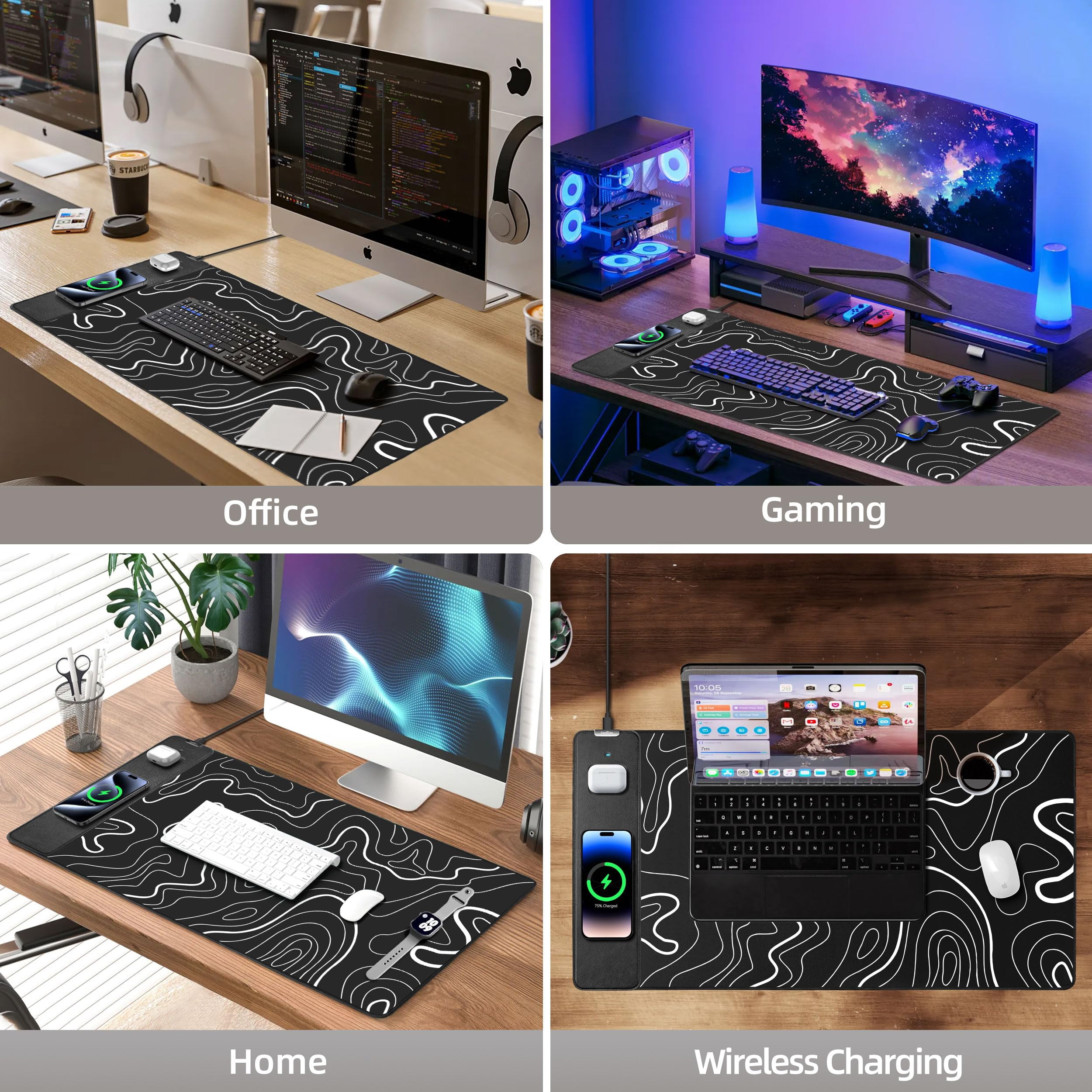 Extrelife RGB Gaming Mouse Pad with Magnetic Wireless Charger, Large Mouse Mat with 15W Fast Charging for Home, Office, School