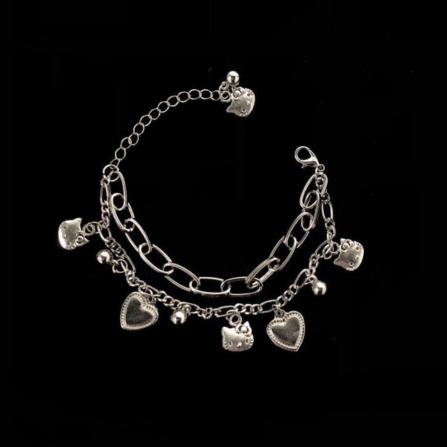 Kawaii Sanrio Hello Kitty lindo forma de corazón pulsera de doble capa mujeres mejor amiga joyería pulseras Accesorios