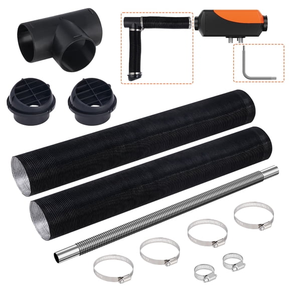 Juego de conductos para calentadores diesel VEVOR, manguera de conducto de aire extensible de 3", tubo de escape de acero inoxidable de 1", 2 salidas de aire