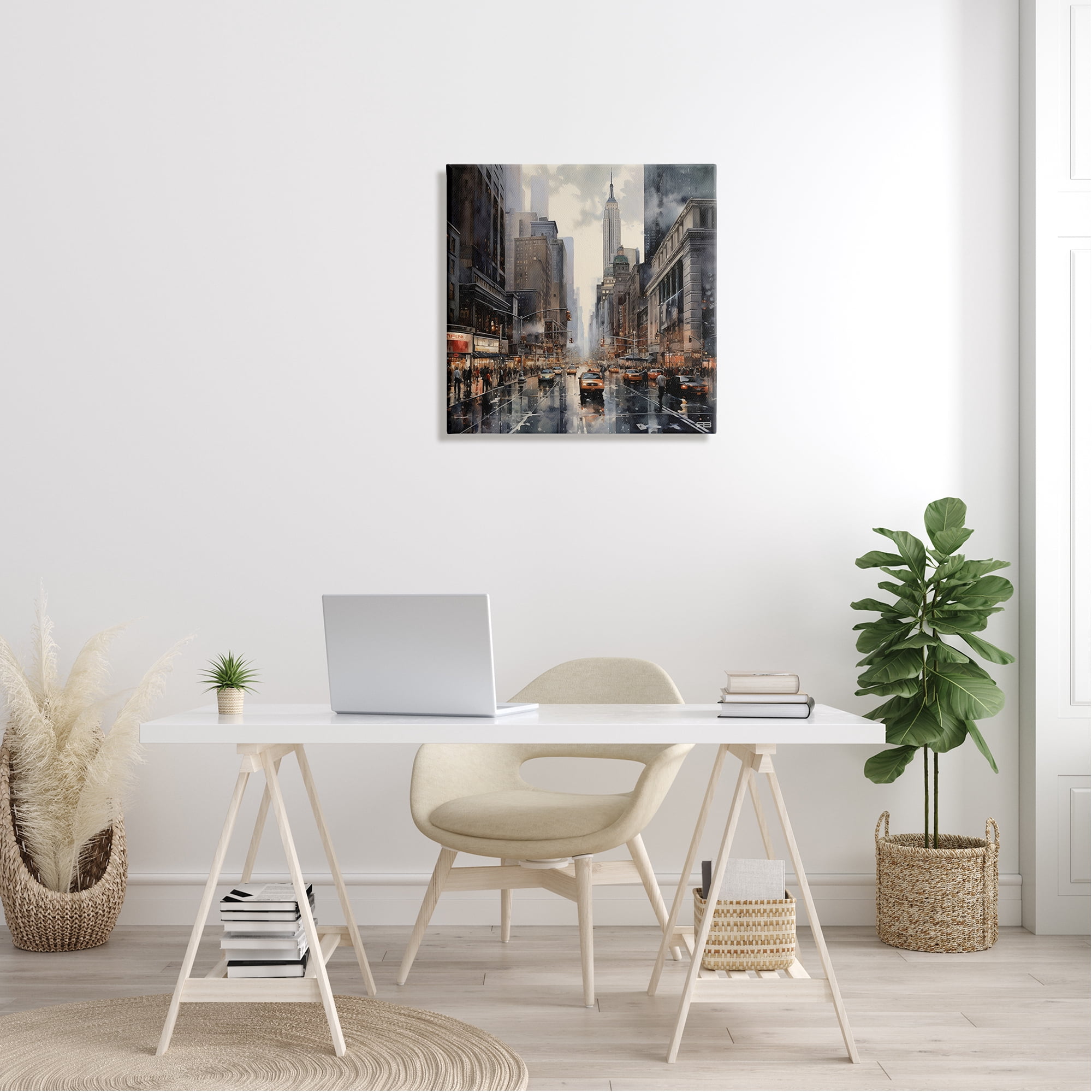 Stupell Industries Taxis in Urban City Transportation Painting Gallery Wrapped Canvas Art Print Wall Art, 24 x 24