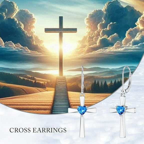 Cross Birthstone Earrings for Women 925 Steriling Silver Cross Dangle Earrings Birthday Gifts Anniversary Mother's Day for Women
