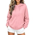 thumbnail image 3 of Women's Casual Oversized Hoodie Sweatshirts,Full Zip Long Sleeve Drop Shoulder Sweatshirt with Drawstring Hooded,Campus School Daily Wear, 3 of 6